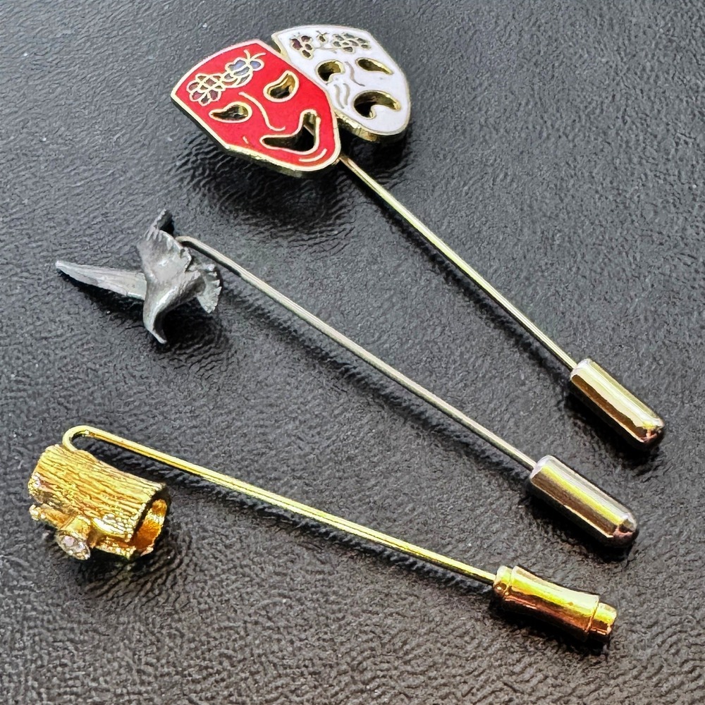 Vintage Stick Pin Lapel Hat Tie Masks Dagger Gold Silver Tone Novelty Assortment